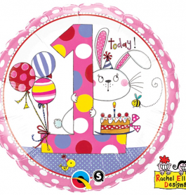 Apvalus rožinis su zuikiu ir skaičiu 1