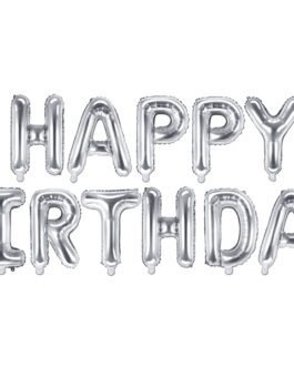 Užrašas HAPPY BIRTHDAY sidabrinis