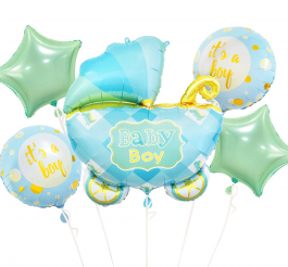 Mėlynas balionų rinkinys su vežimėliu 5 vnt.