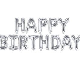 Užrašas HAPPY BIRTHDAY sidabrinis